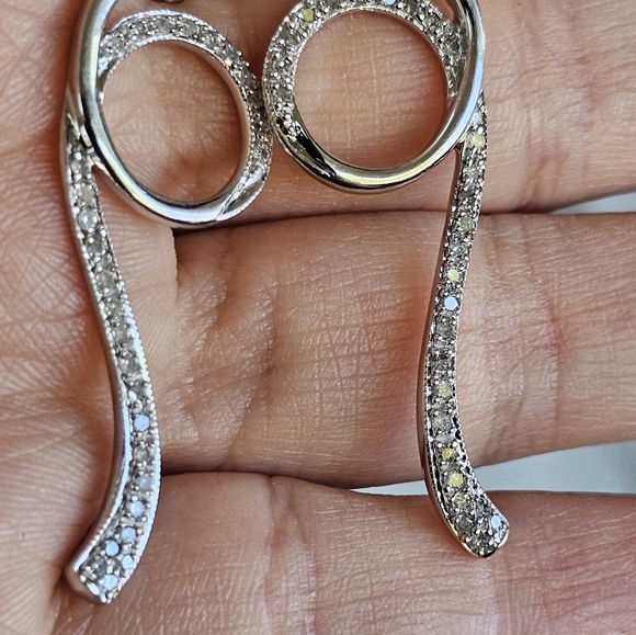 White Gold Diamond Loop Dangle Earrings - Picture 7 of 8